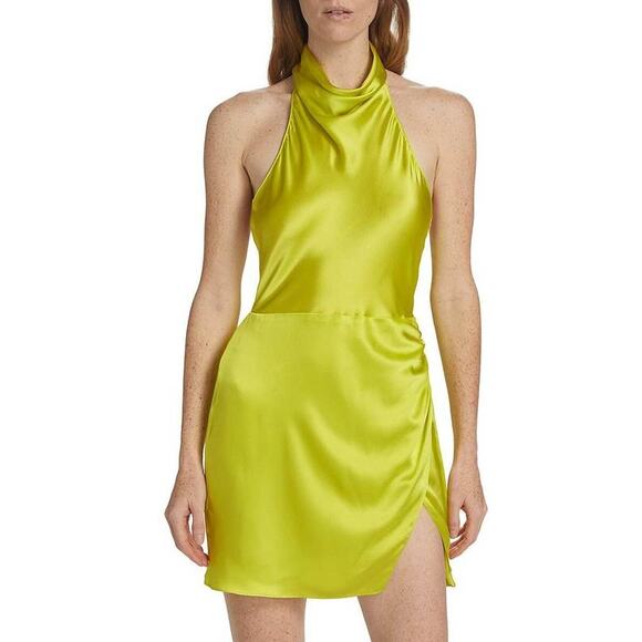Amanda Uprichard Joanne Silk Cocktail Party Dress Lime Backless XS XSmall Halter - Picture 1 of 5